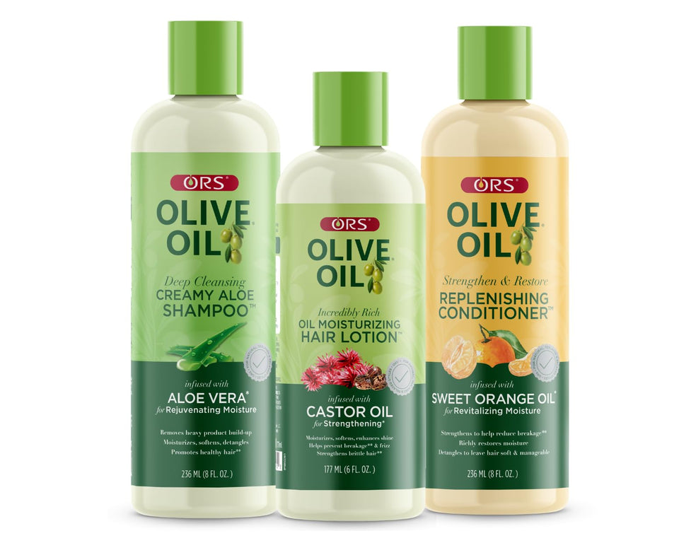 ORS Olive Oil Shampoo bottle close-up showing creamy lather for all hair types