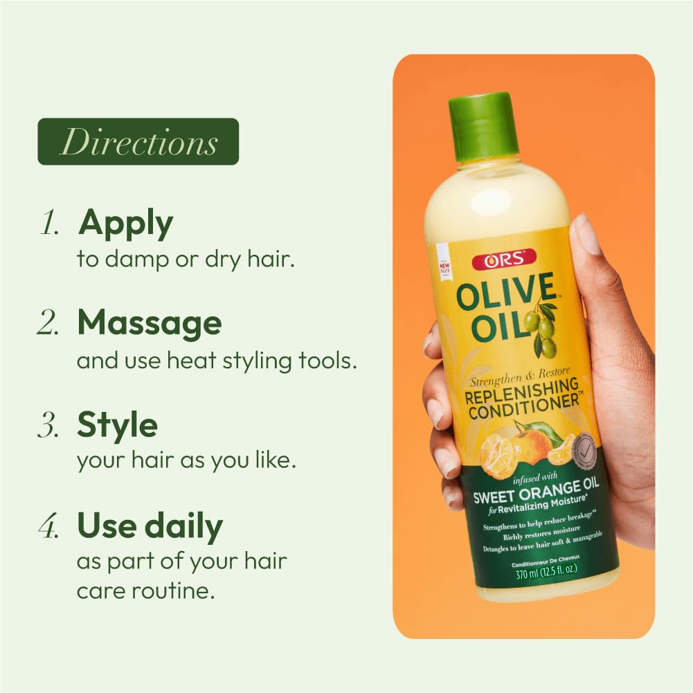 ORS Olive Oil Strengthen Nourish conditioner application demonstrates smoothing and manageability