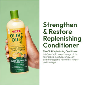 ORS Olive Oil Strengthen Nourish conditioner label front shows key ingredients
