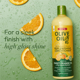 ORS Olive Oil Strengthen Nourish conditioner texture closeup shows creamy formula for detangling