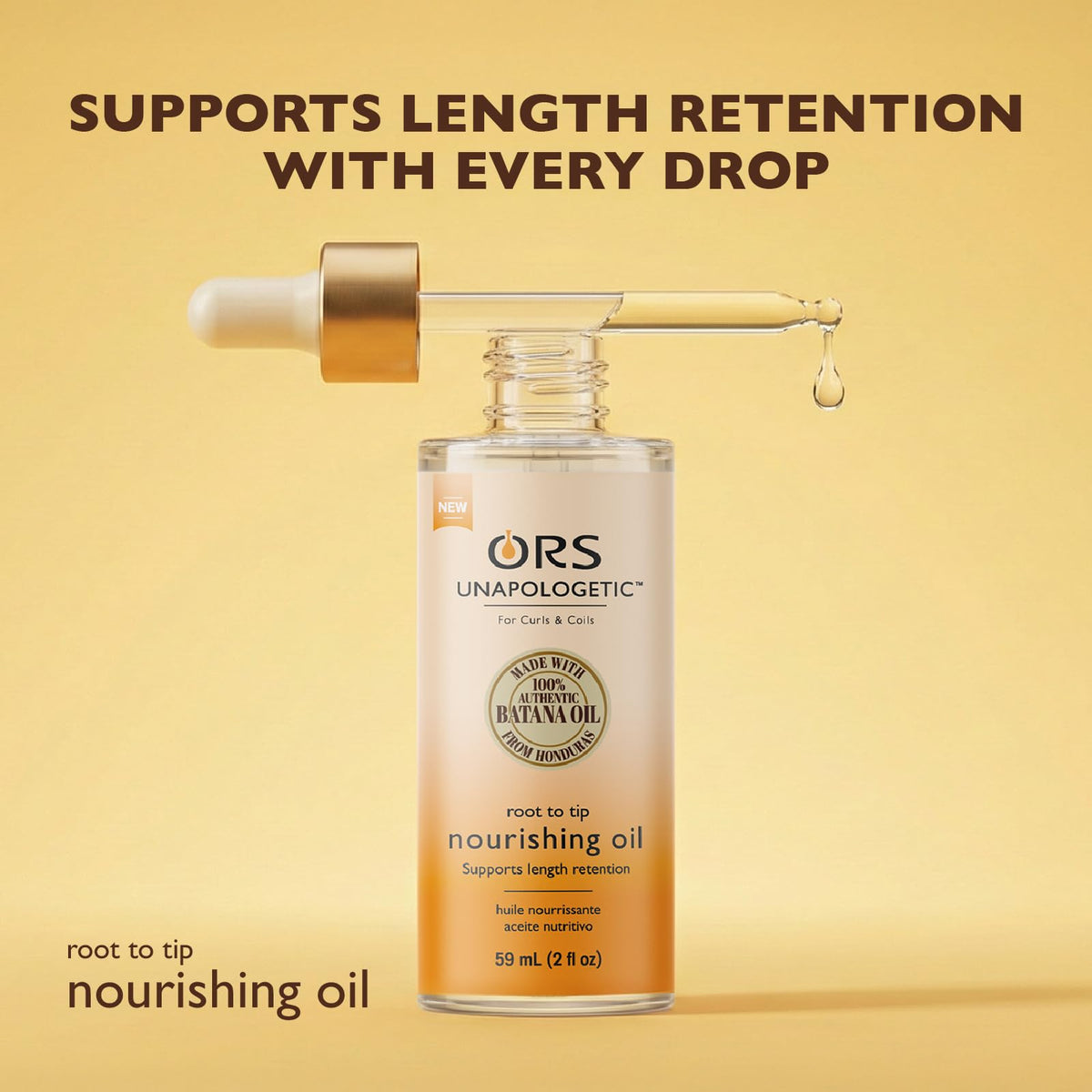 Close-up of Batana Oil ProLength blend label on ORS bottle