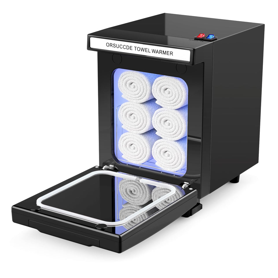 ORSUCCDE hot towel warmer front view for spa and esthetician use.