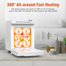 ORSUCCDE hot towel warmer towels-ready image demonstrates quick warmth for spa sessions