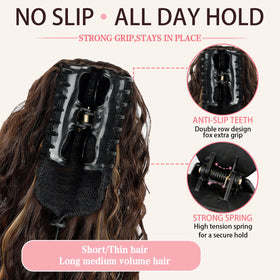 ORSUNCER secure clip-in is demonstrated on a low bun.