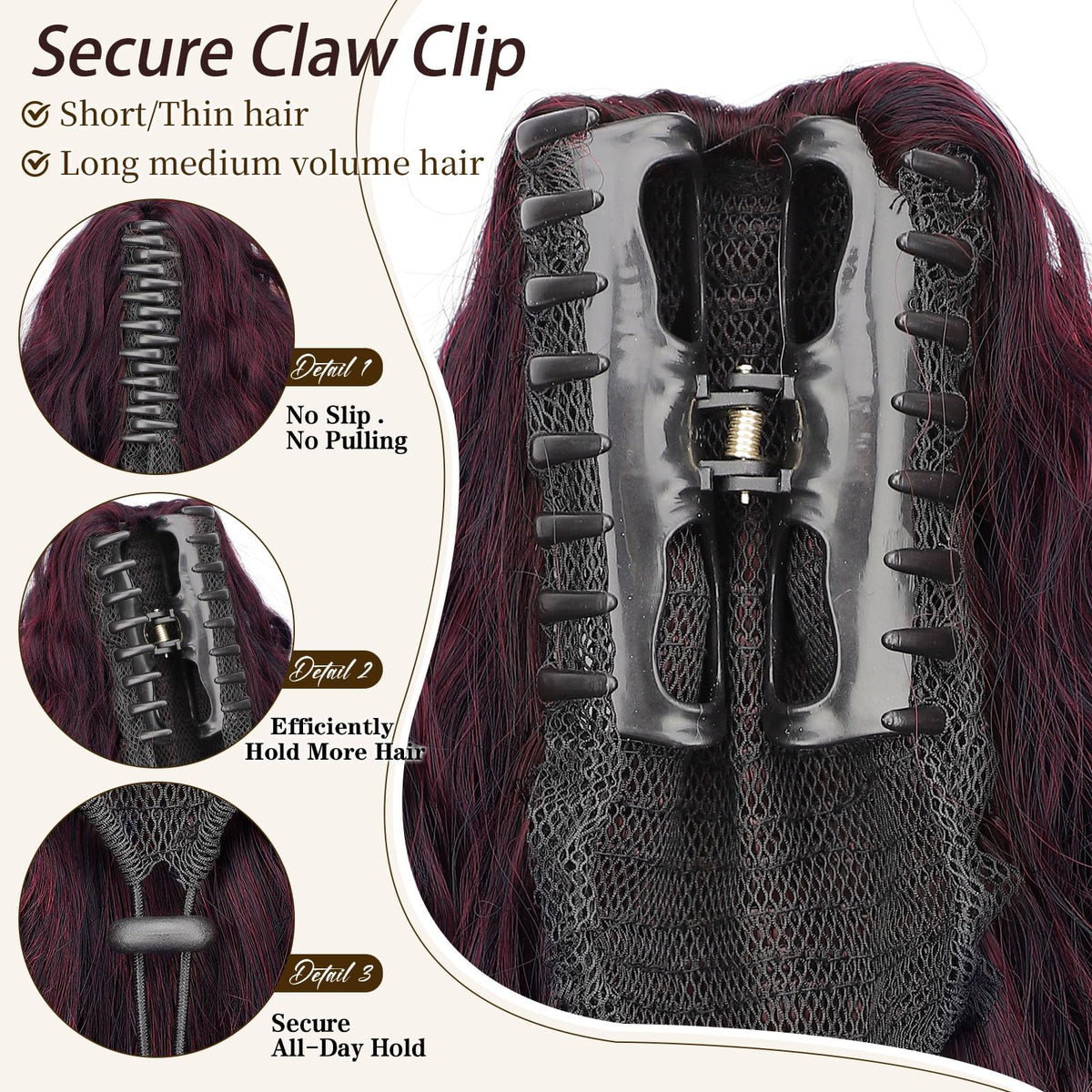 ORSUNCER clip-on ponytail for secure hold and quick styling.