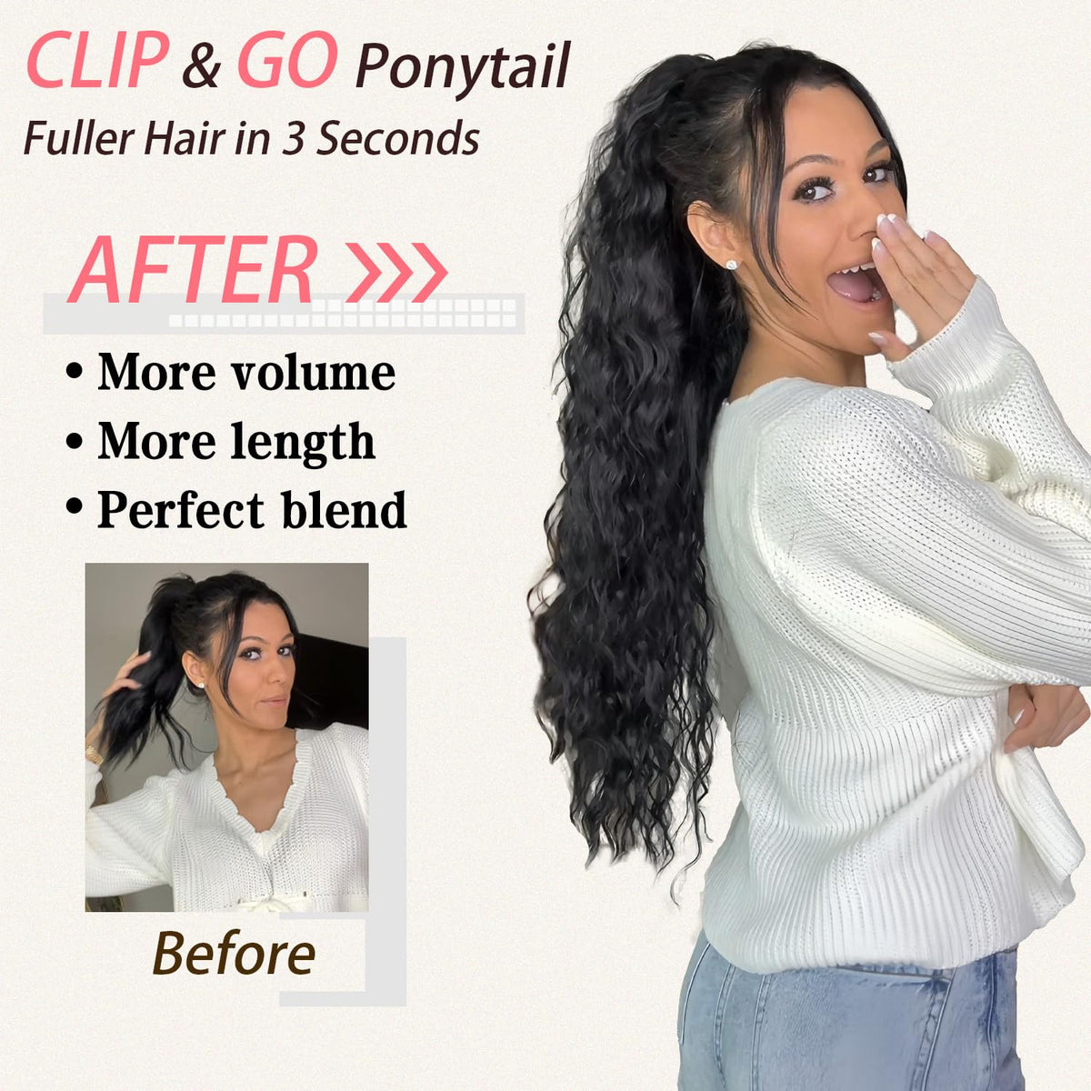 ORSUNCER curly ponytail extension – easy clip-on attachment for quick styling