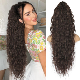 ORSUNCER dark brown ponytail clip 30in curly – long, natural-looking extension for daily wear