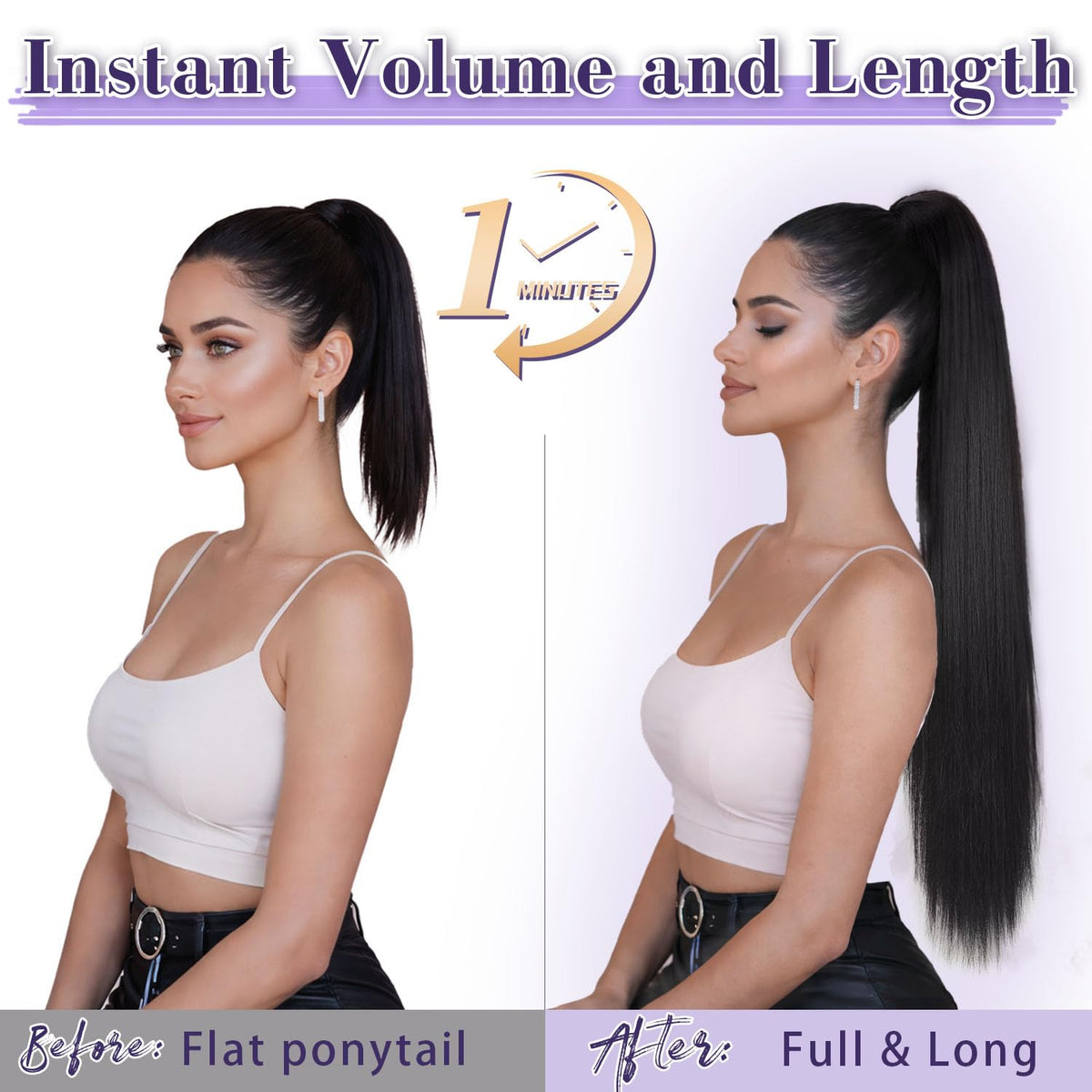 ORSUNCER Drawstring Ponytail Extension clip-in attachment shows secure fit.