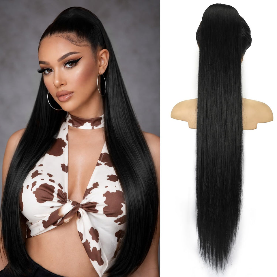 ORSUNCER Drawstring Ponytail Extension long straight fibers for natural look.