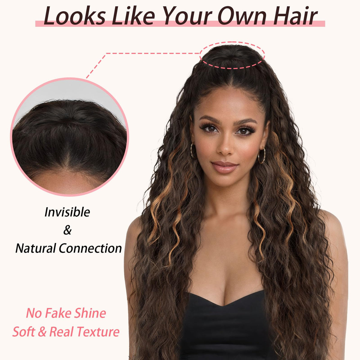 ORSUNCER easy one-step clip-in method for quick styling.