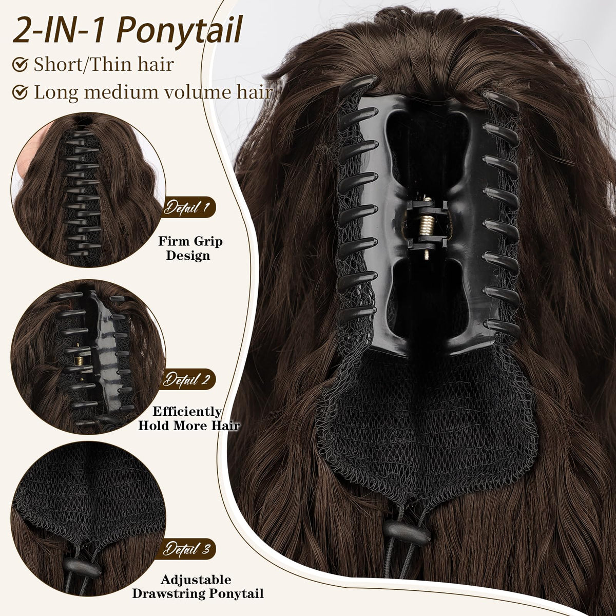 ORSUNCER fluffy voluminous pony tail adds drama to everyday styles