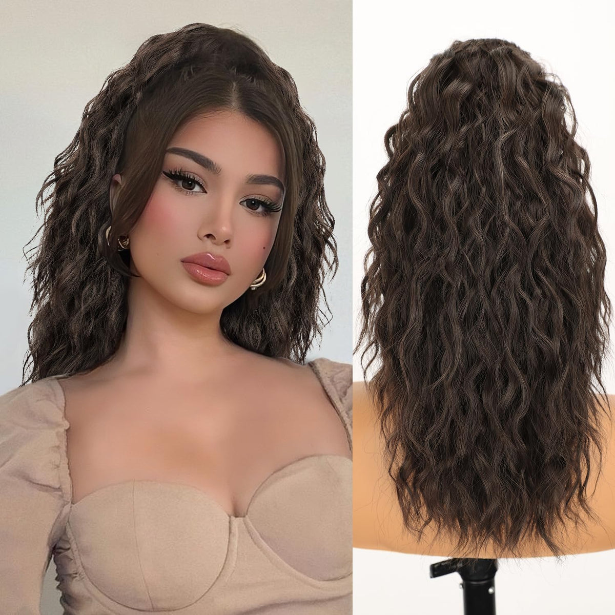 ORSUNCER ponytail extension clipped on for instant length and curl.