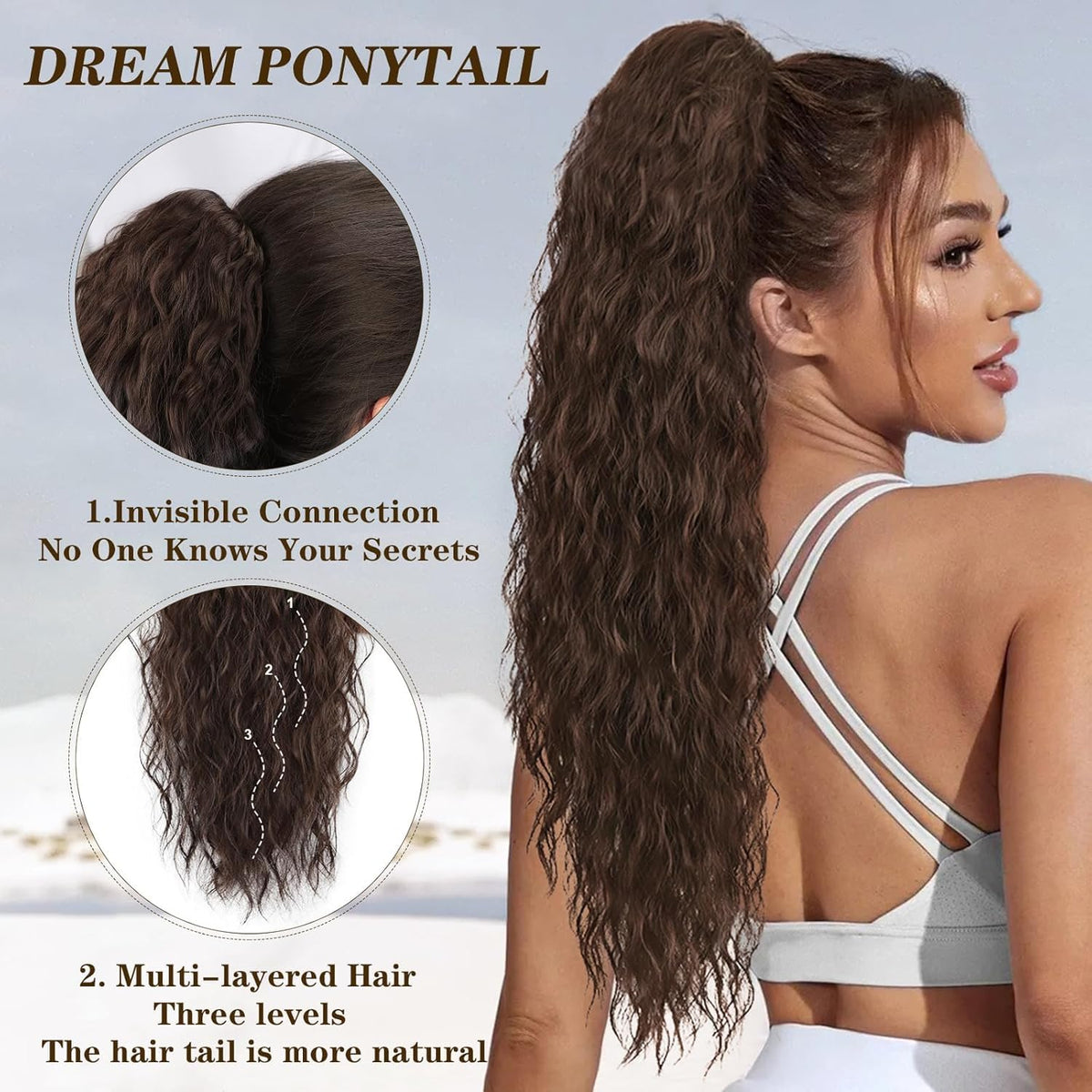 ORSUNCER 30-inch wavy ponytail delivers dramatic length and bounce.