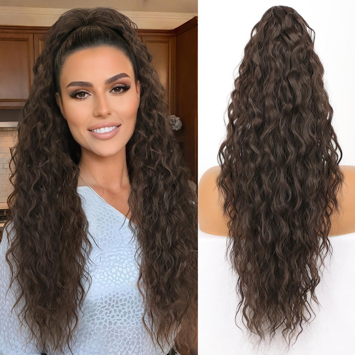 ORSUNCER ponytail extension close-up clip demonstrates secure claw hold for all-day wear.