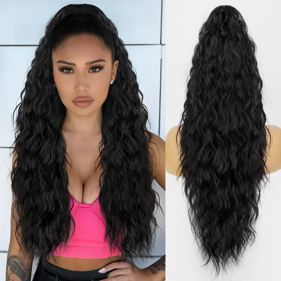 ORSUNCER ponytail extension clip closeup shows secure hold and seamless blend.