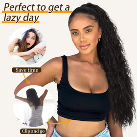 ORSUNCER drawstring ponytail shows secure styling options.