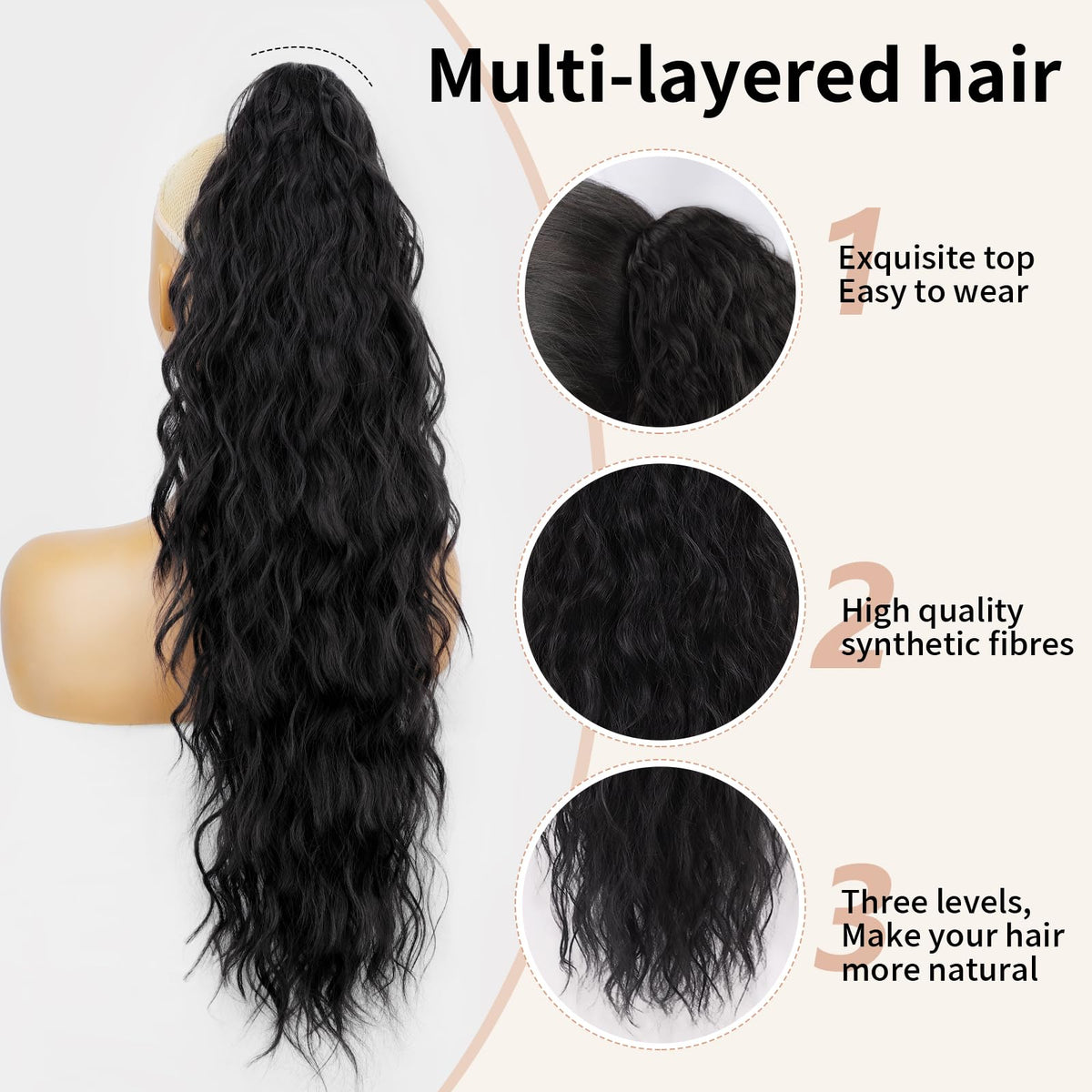 ORSUNCER ponytail extension waves display 30-inch length for dramatic fullness.