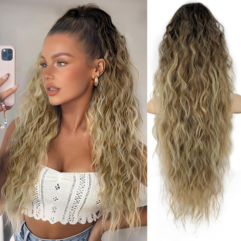 ORSUNCER 30-inch curly ponytail clip-on with ombre for effortless daily styling