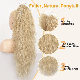 ORSUNCER ponytail clip-on closeup shows a secure grip clip for stable all-day wear.