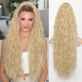 ORSUNCER Ponytail Extension 30-inch curly blond highlight adds volume and length for glamorous styles.
