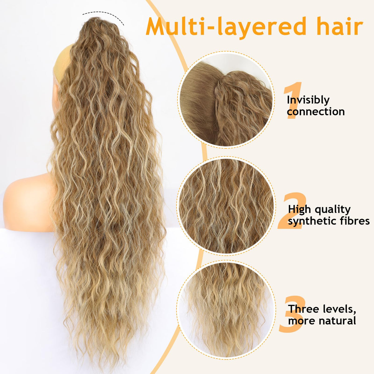 Closeup of ORSUNCER ponytail extension claw clip showing secure grip for easy styling.