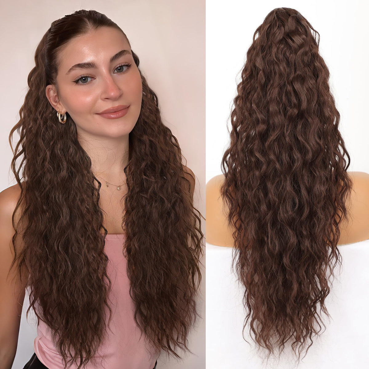 ORSUNCER ponytail extension clip-in 26-inch curly with secure, natural-looking volume