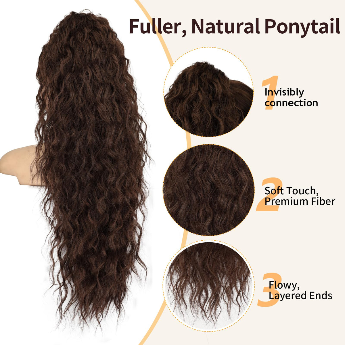 ORSUNCER ponytail extension secured with claw clip for all-day wear