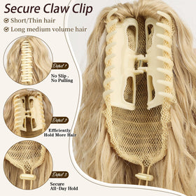 ORSUNCER ponytail wear clip application demonstrates quick effortless styling and secure hold.