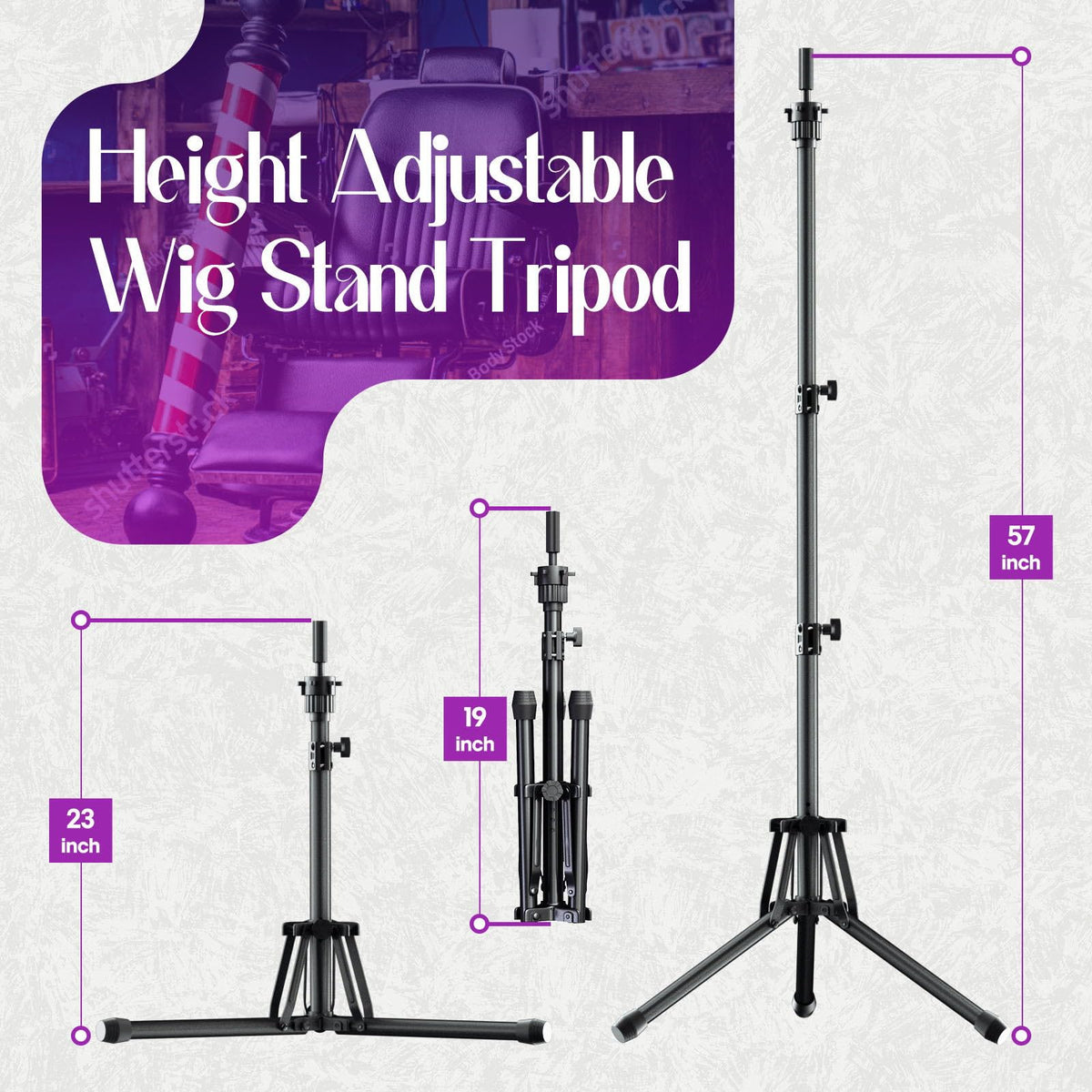 ORWOD wig head stand reverse folding design for easy transport.