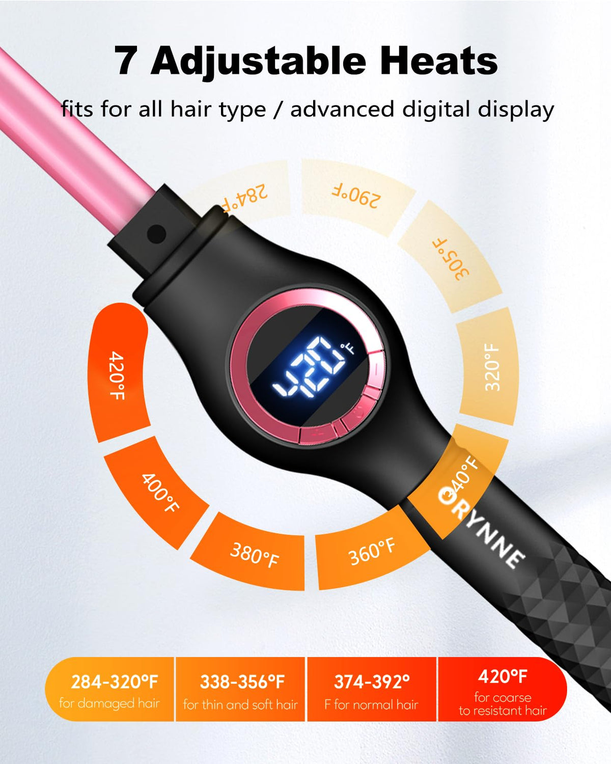 ORYNNE 360° swivel cord prevents tangling during styling.