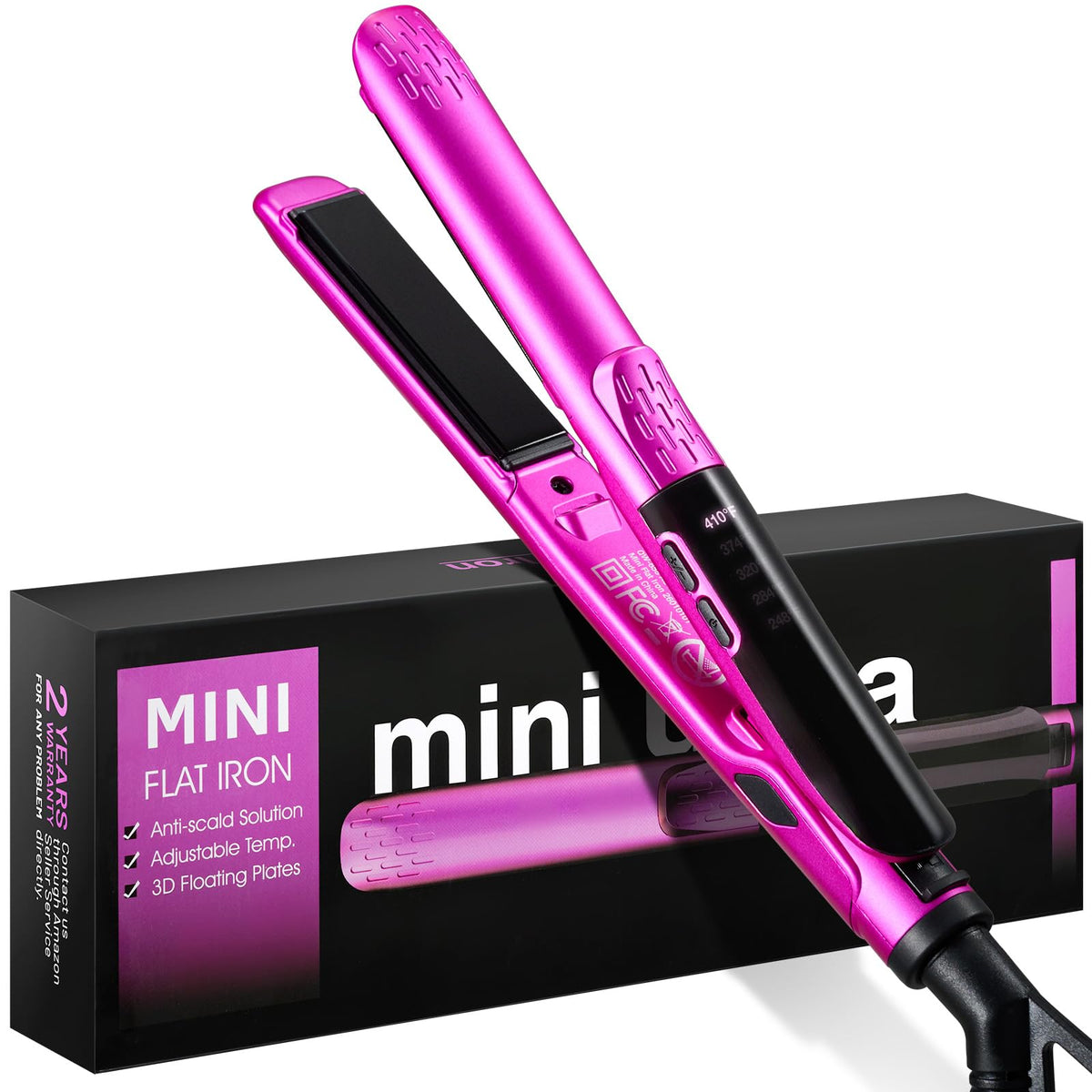 ORYNNE mini flat iron with half-inch plates for precise, quick styling.