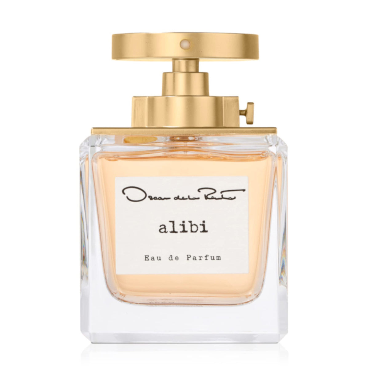 Oscar de la Renta Alibi bottle cap close-up, premium packaging ideal for gifting.