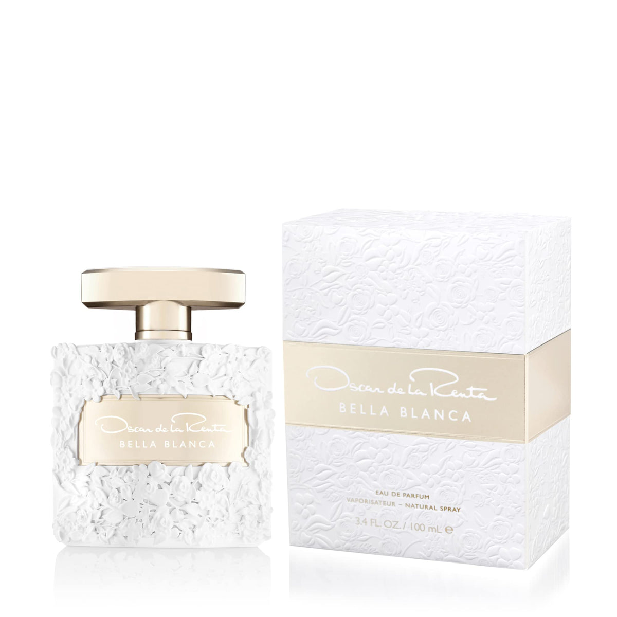 Oscar de la Renta Bella Blanca bottle with elegant design, ideal for long wear.