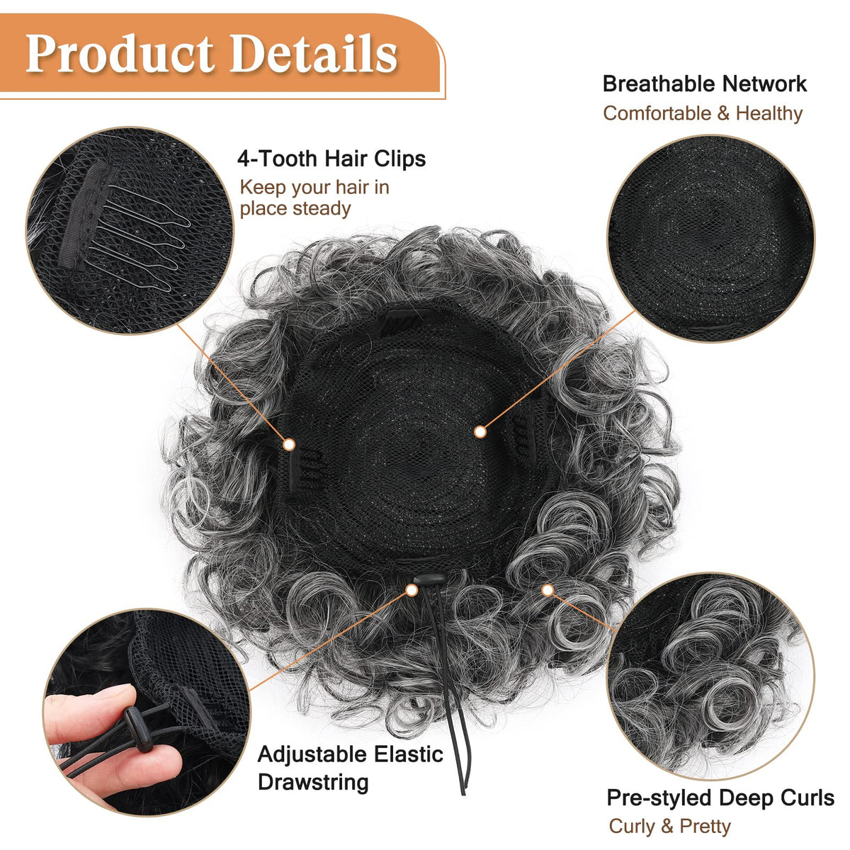 Oseti clip-on grey bun for quick, polished office or evening looks.