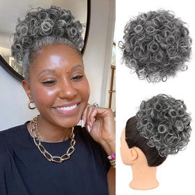 Oseti curly grey bun clip-in for natural volume and day-to-night styling.