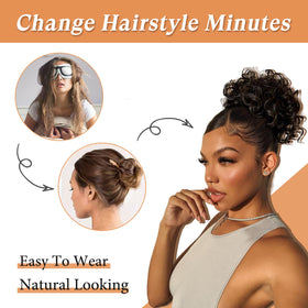 Oseti large curly bun extension creates bold, voluminous updos.