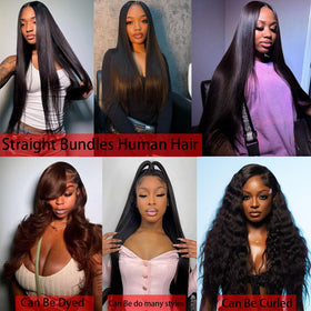 Oshiney natural black straight hair bundles for black women styling.