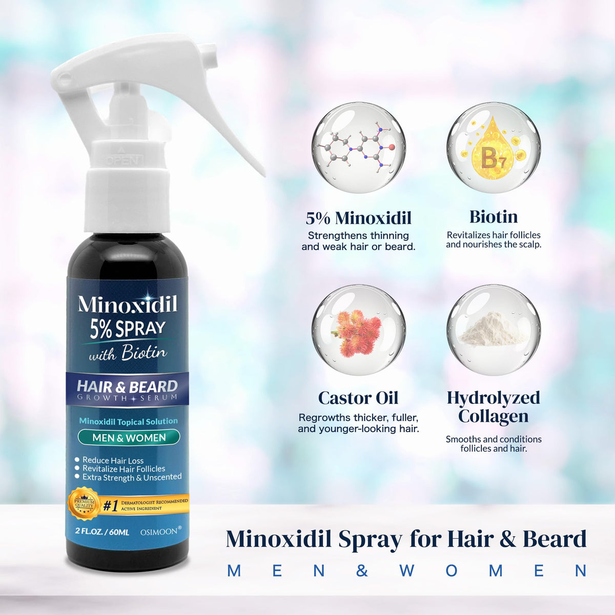 OSIMOON Minoxidil 5% bottle back label with ingredients and directions