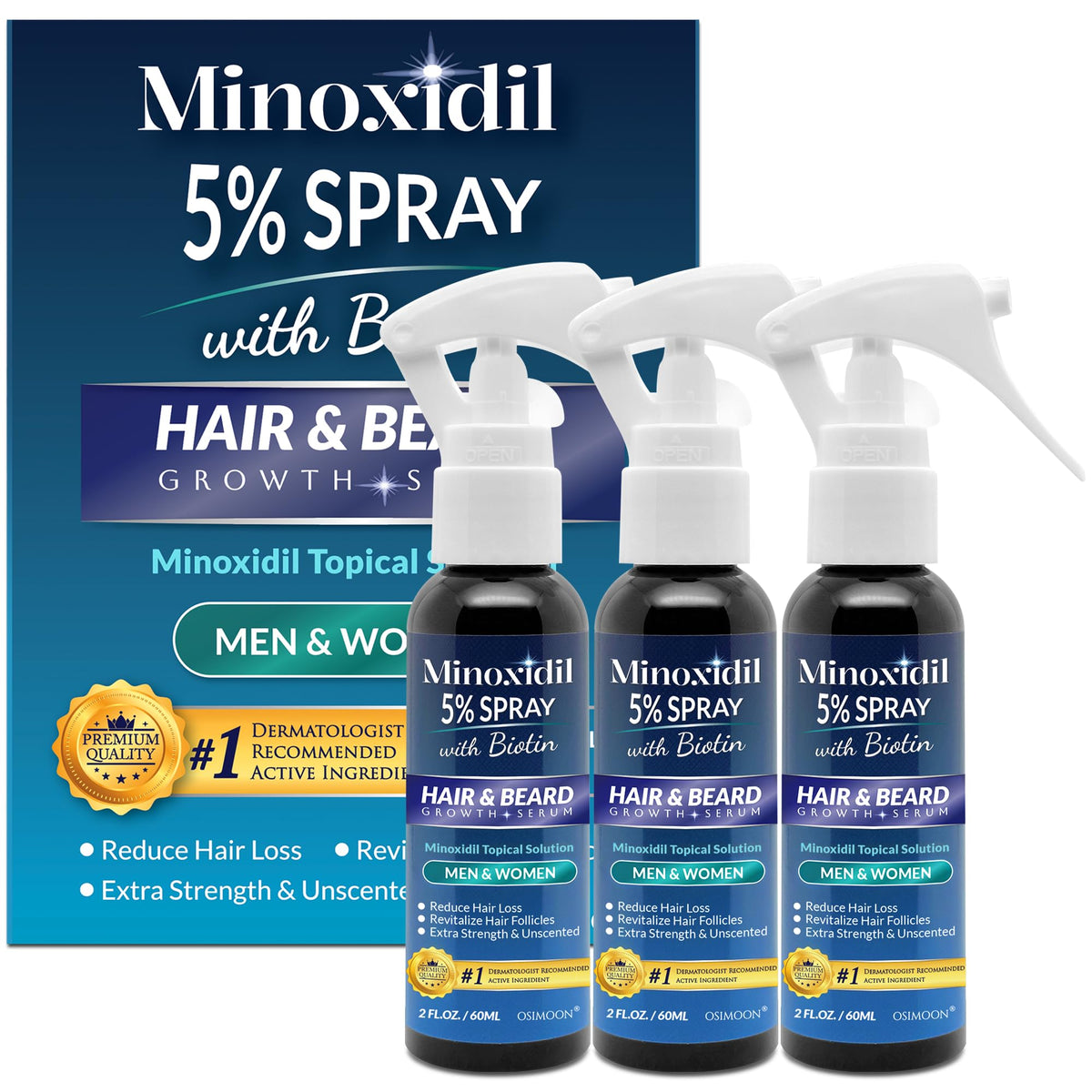 OSIMOON Minoxidil 5% bottle front view for hair regrowth support