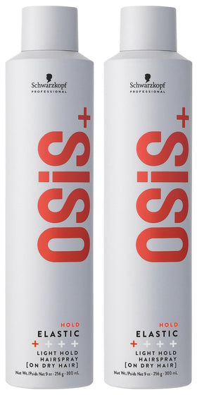 OSiS+ Elastic Light Hold Hairspray bottle shows lightweight, buildable hold