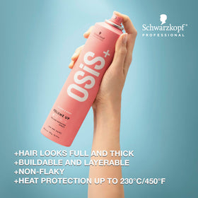 OSiS+ Volume Up mist on hair demonstrates flexible texture and lasting hold