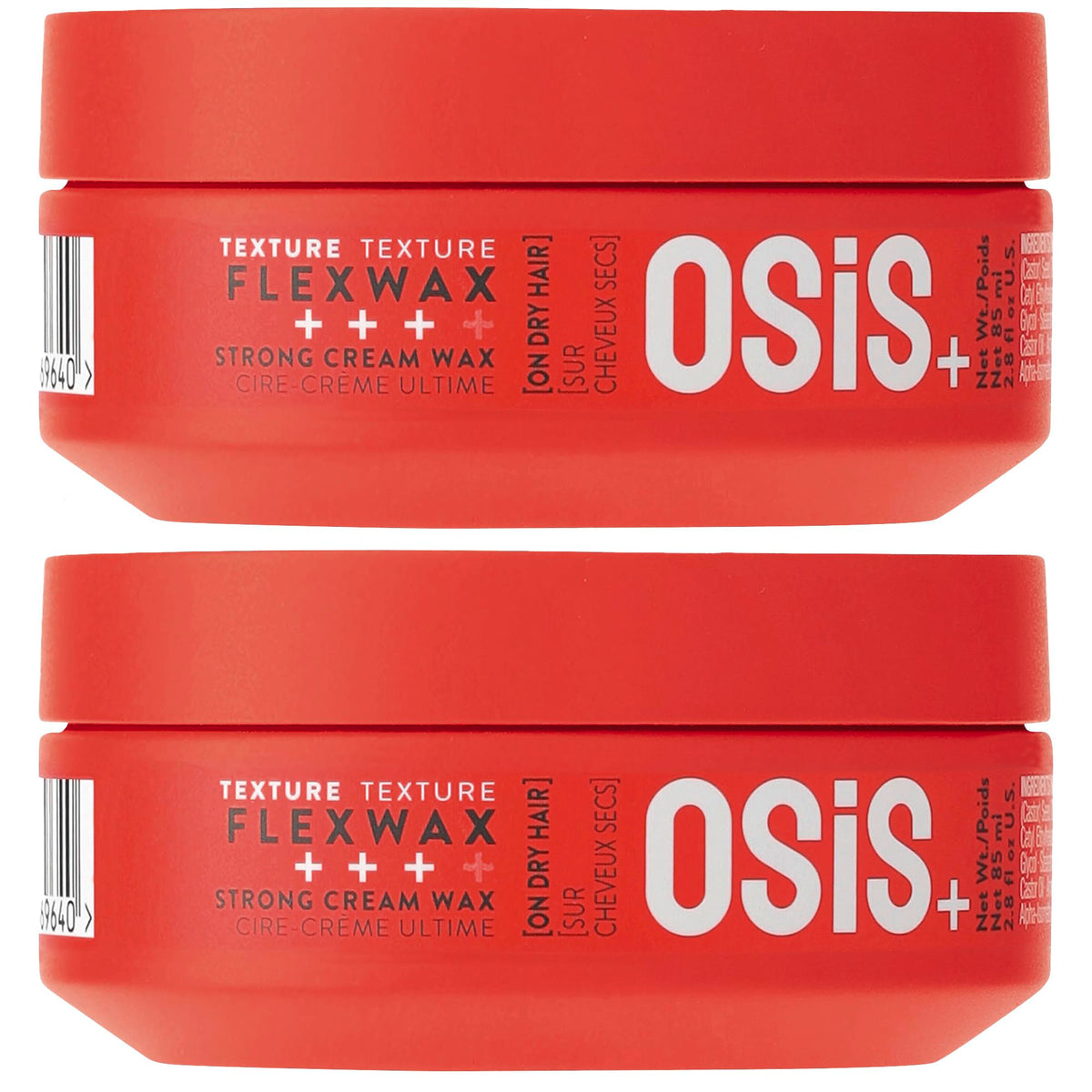 OSiS+ Flexwax jar showcasing ultra-strong hold and glossy finish.