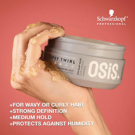 OSiS+ Tipsy Twirl curl-definition on hair for texture and shape.