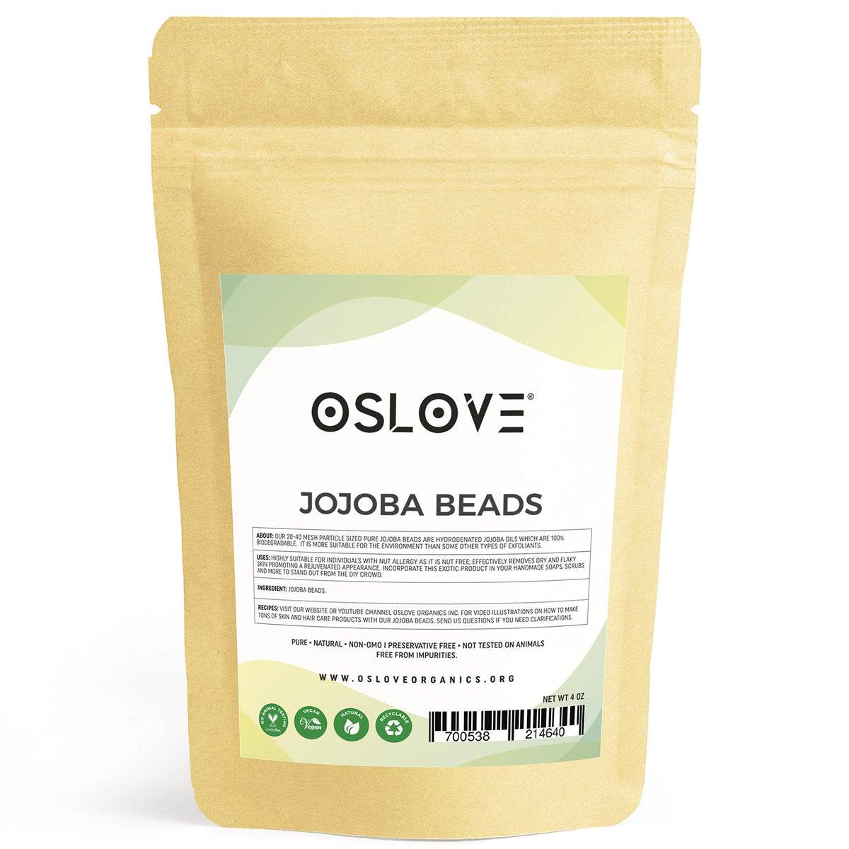 Oslove Organics smooth-edged beads reduce micro-tears during exfoliation