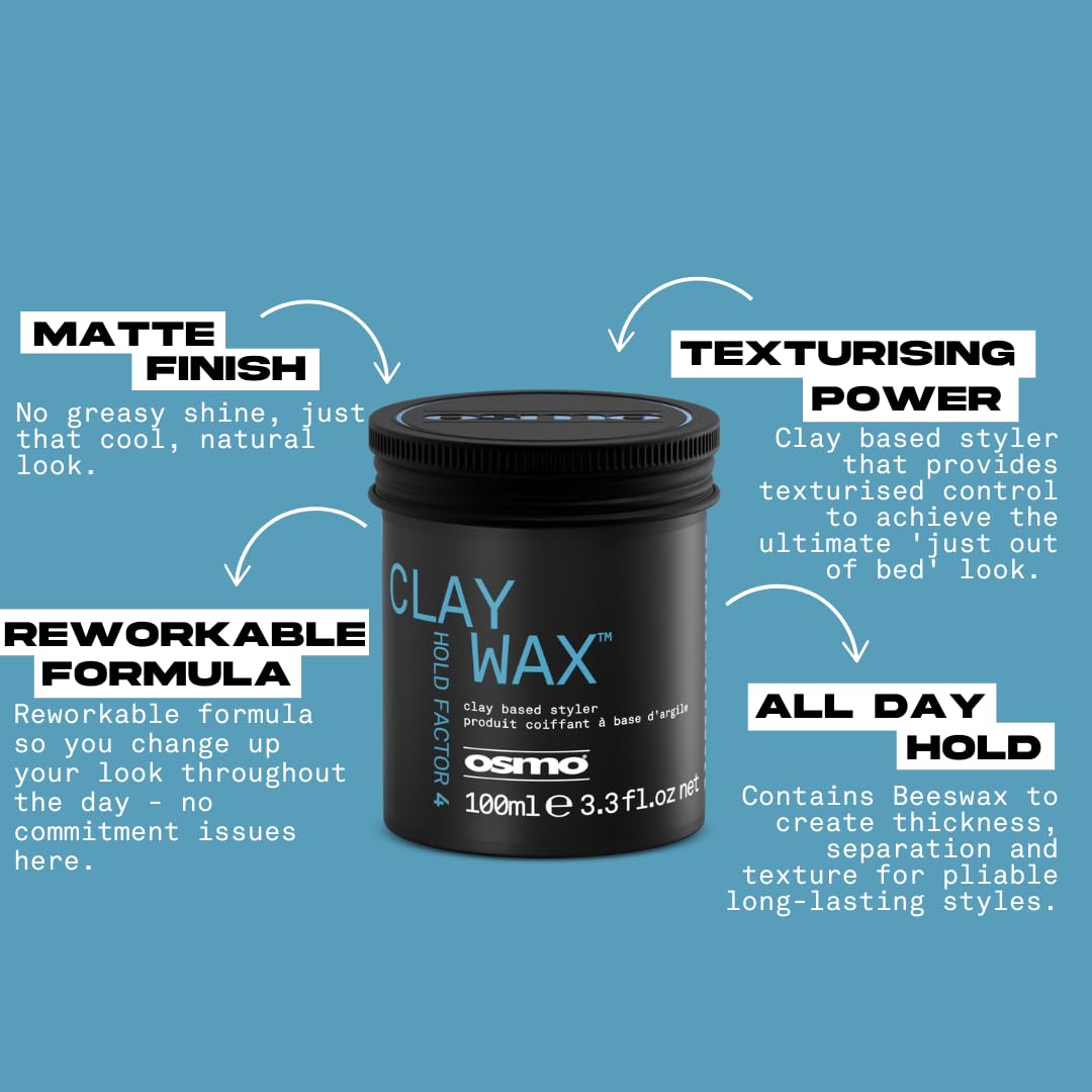 Close-up of Osmo clay wax texture showing volume and definition.