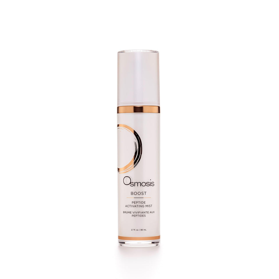 OSMOSIS Boost peptide facial mist bottle delivering instant hydration and refreshing feel.