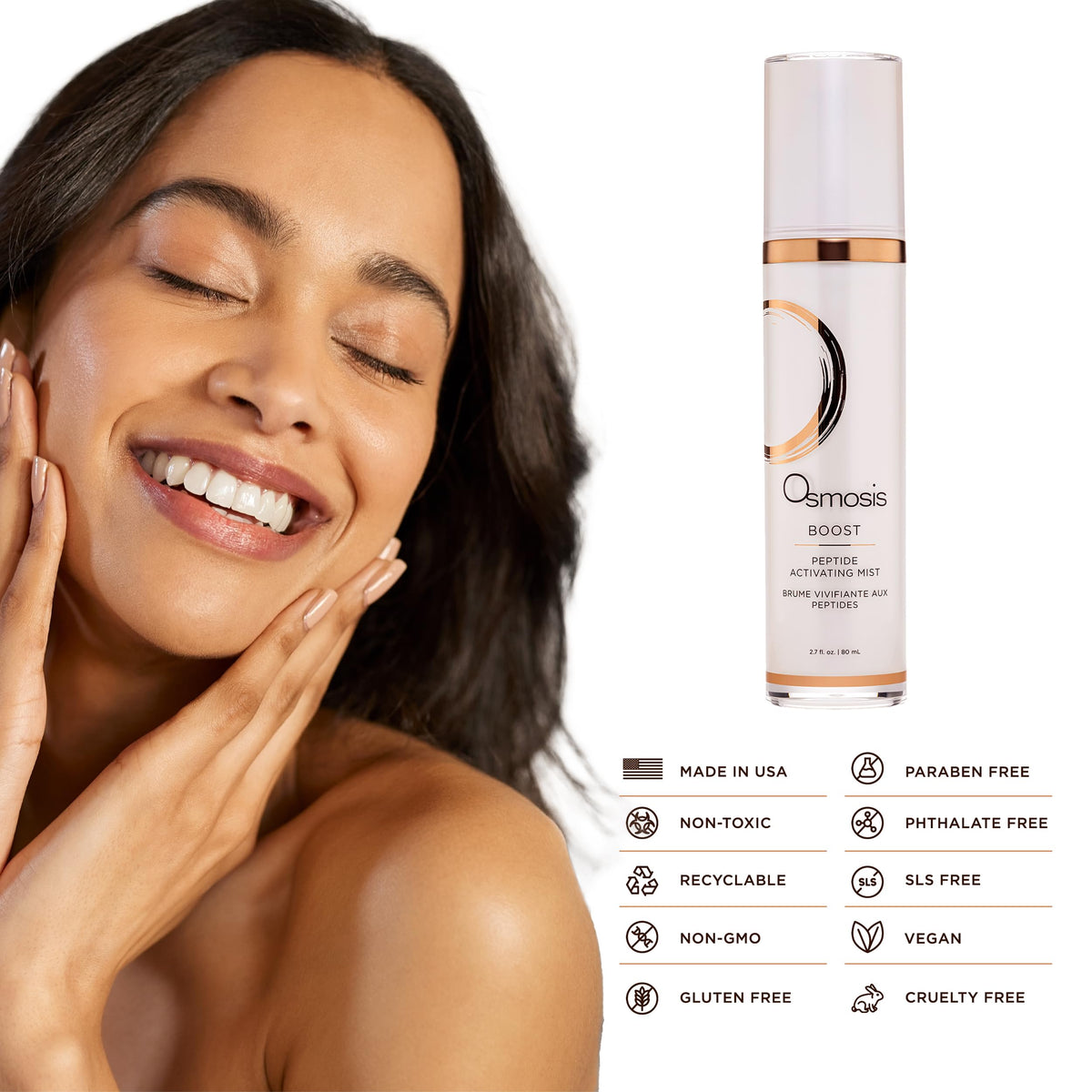 Fine spray dispersing on skin to support moisture balance during daily routine.