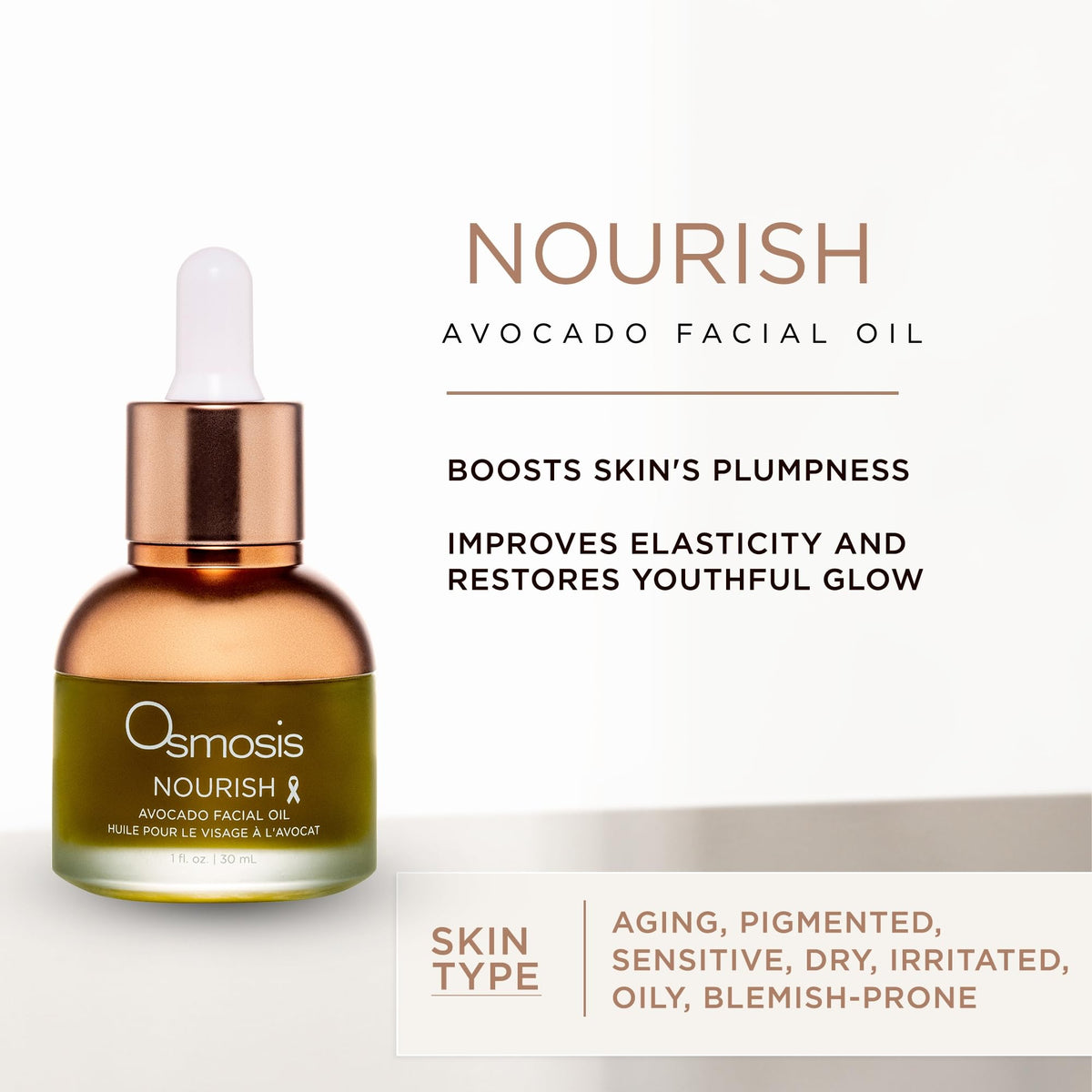 OSMOSIS Nourish avocado oil dropper — precise application for nourishment.