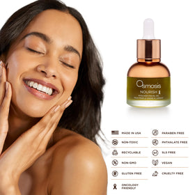 OSMOSIS Nourish avocado oil ingredients panel — virgin, cold-pressed oil for sensitive skin.
