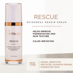 Osmosis Rescue serum pump close-up for easy daily application and redness relief.